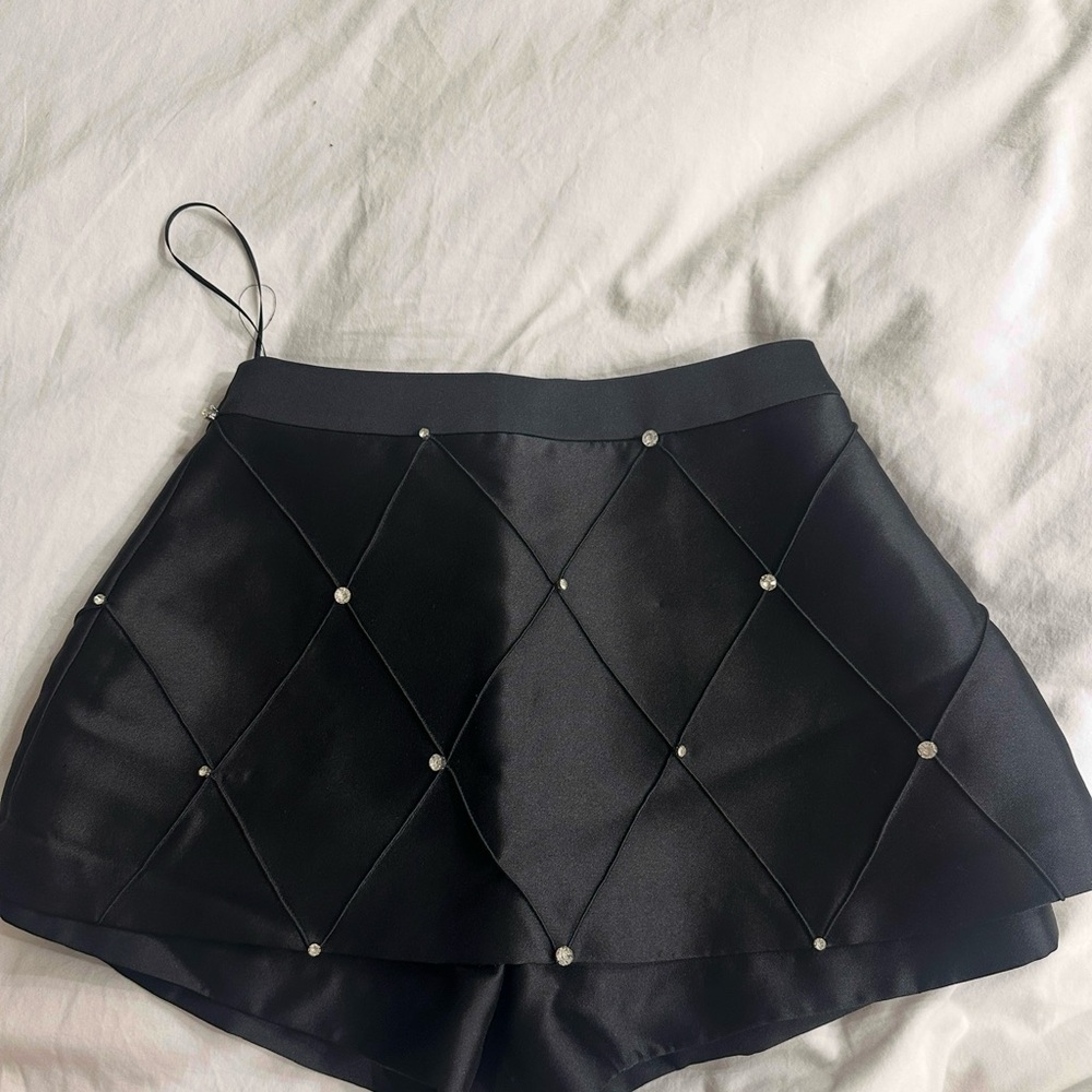 Black Satin Skort with Rhinestones